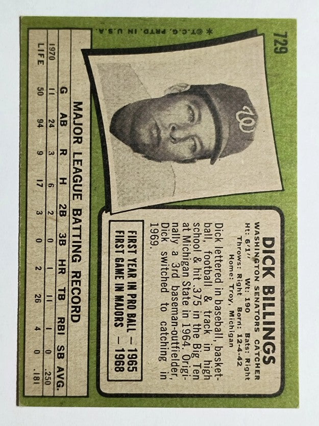 1971 Topps #729 Dick Billings RC (EXMT)