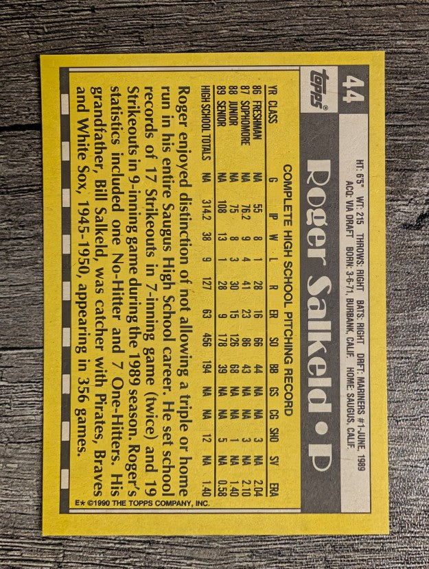 1990 Topps #44 Roger Salkeld FDP RC