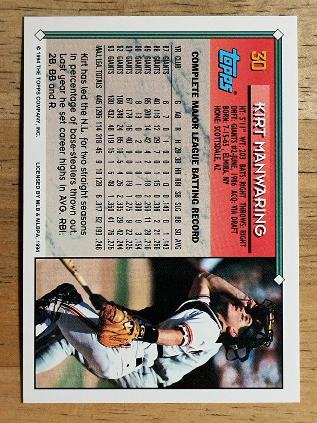 1994 Topps #30 Kirt Manwaring