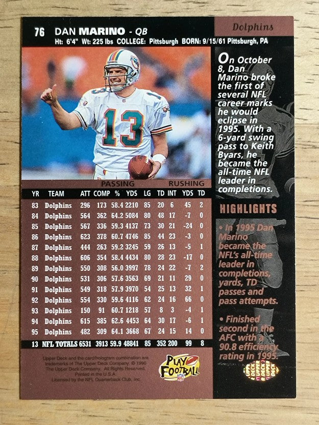 1996 Upper Deck #76 Dan Marino