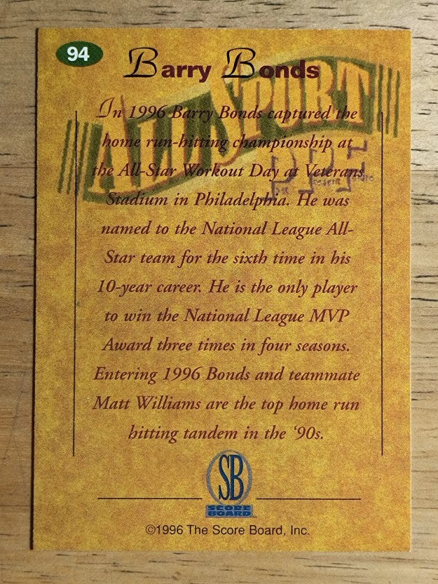 1996-97 Score Board All Sport PPF #94 Barry Bonds