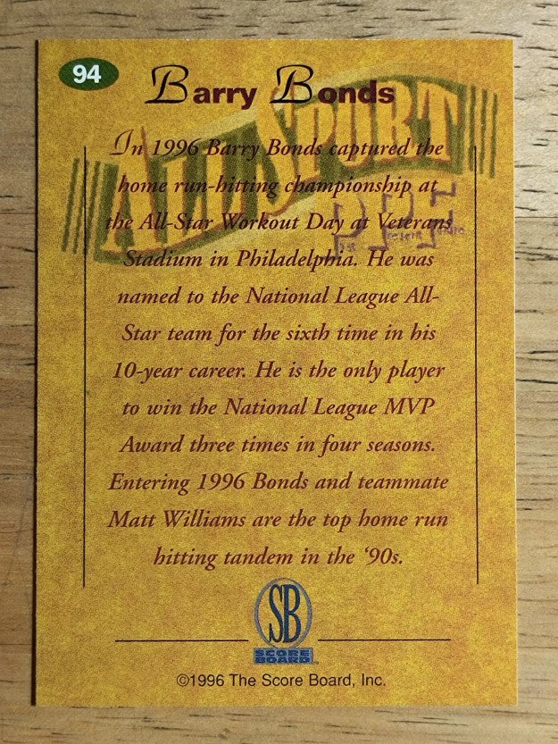 1996-97 Score Board All Sport PPF #94 Barry Bonds