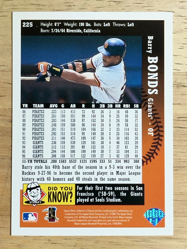 1997 Collector's Choice #225 Barry Bonds