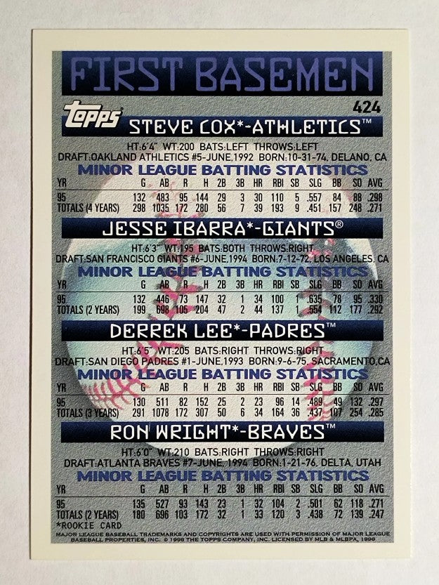1996 Topps #424 Ron Wright RC/Derrek Lee