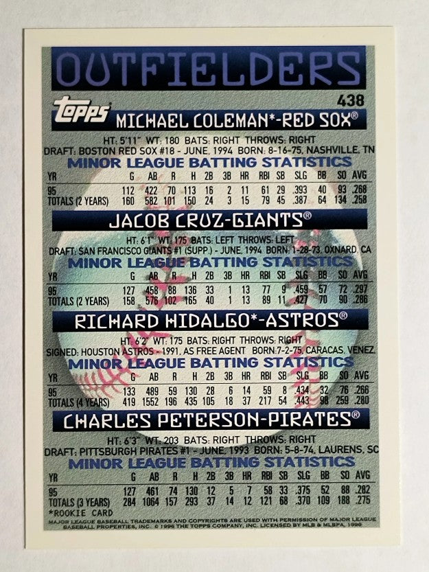 1996 Topps #438 Michael Coleman RC/Jacob Cruz/Richard Hidalgo/Charles Peterson
