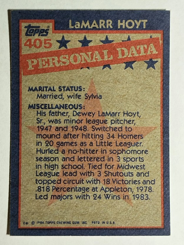 1984 Topps #405 LaMarr Hoyt AS
