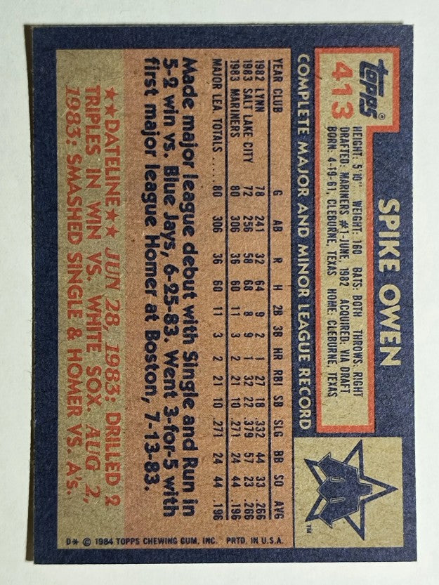 1984 Topps #413 Spike Owen RC