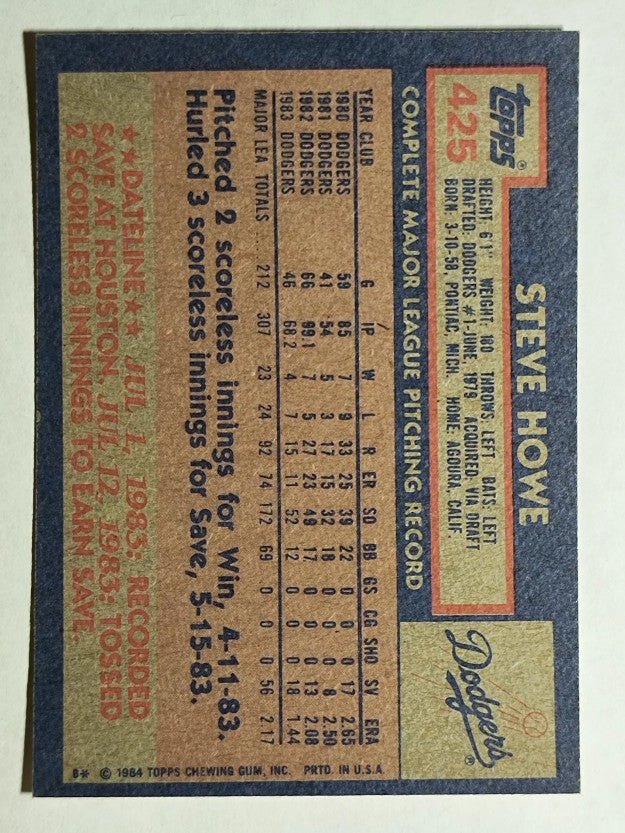 1984 Topps #425 Steve Howe
