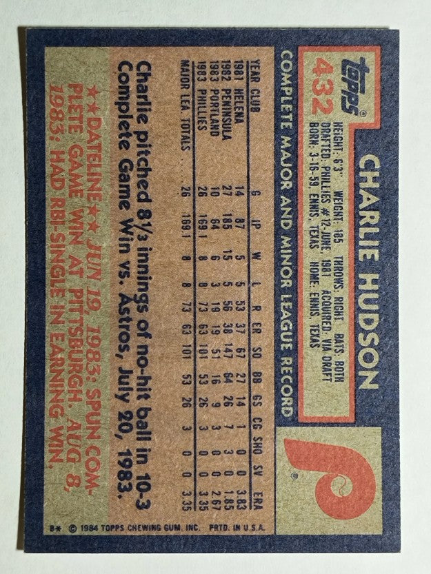 1984 Topps #432 Charles Hudson