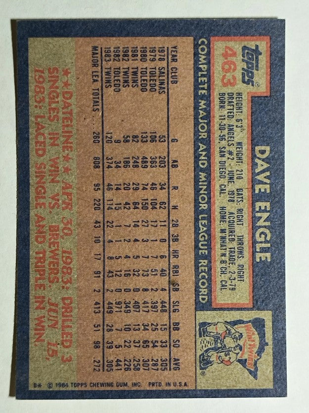1984 Topps #463 Dave Engle