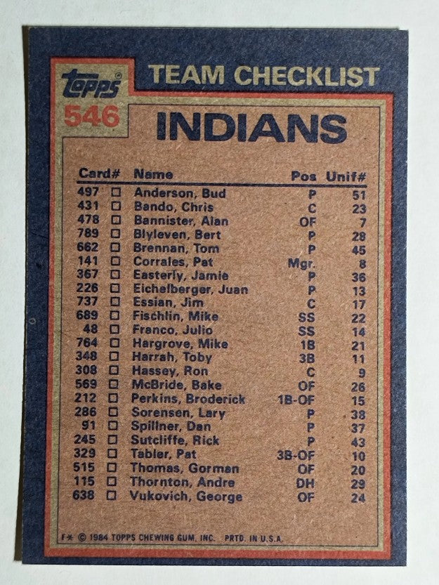1984 Topps #546 Indians TL/Mike Hargrove/Lary Sorensen