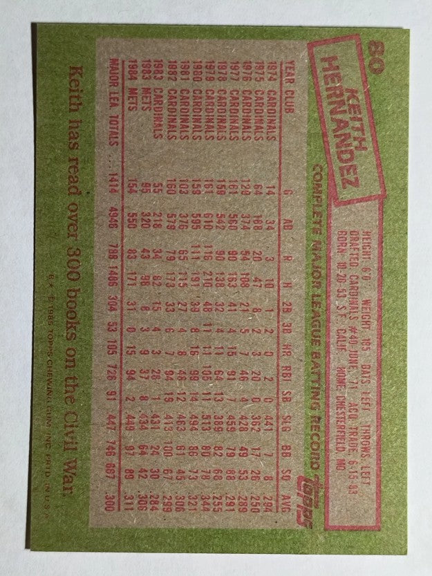 1985 Topps #80 Keith Hernandez