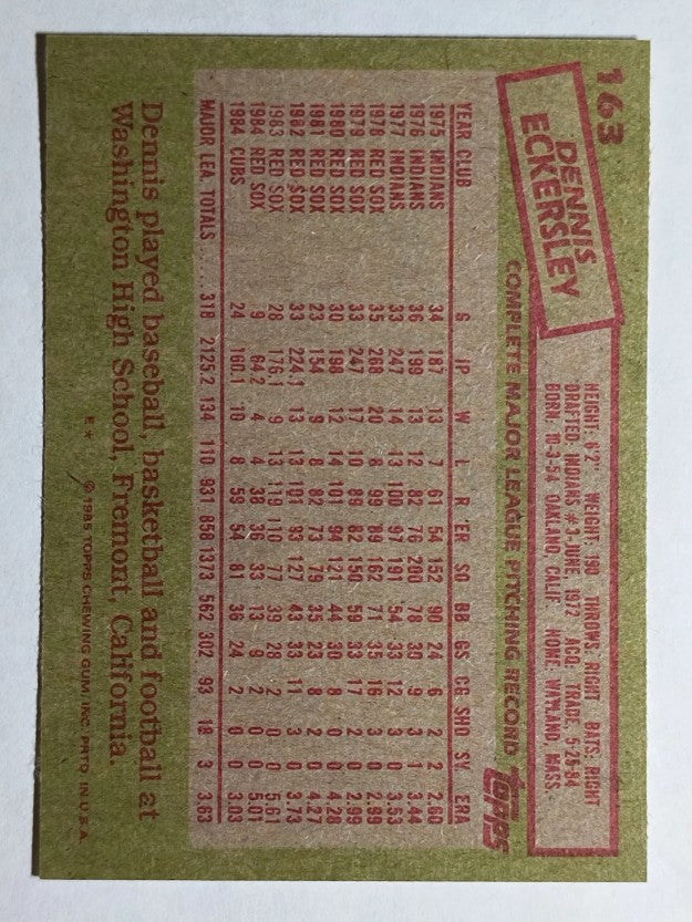 1985 Topps #163 Dennis Eckersley
