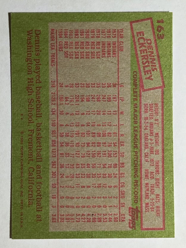 1985 Topps #163 Dennis Eckersley
