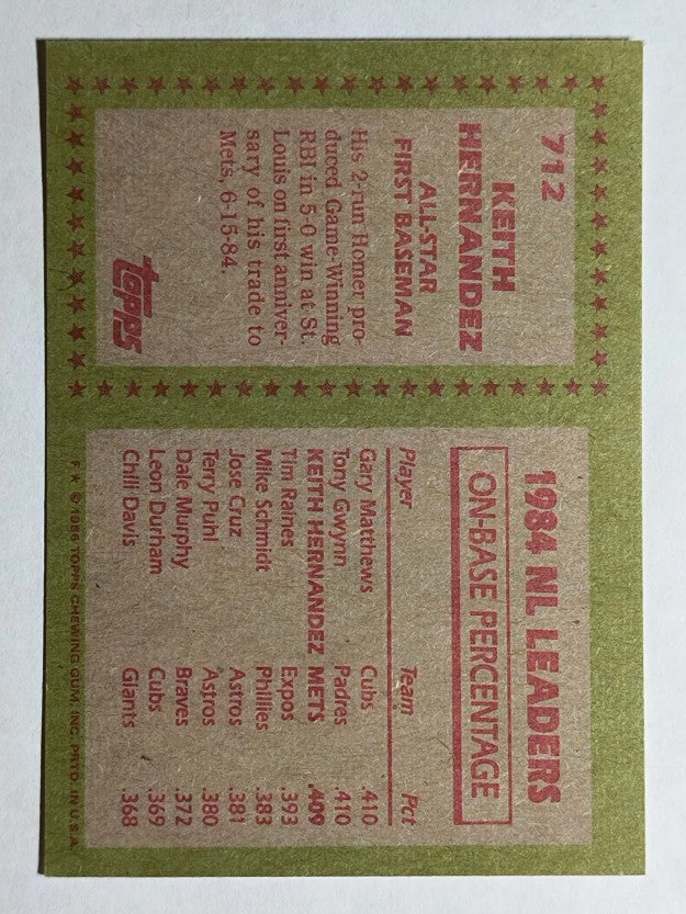 1985 Topps #712 Keith Hernandez AS