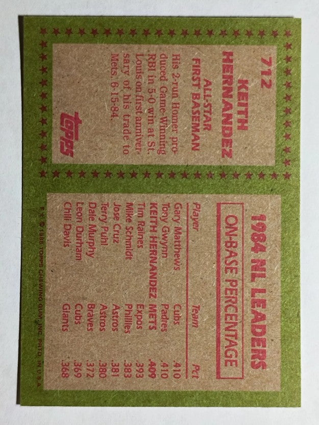 1985 Topps #712 Keith Hernandez AS