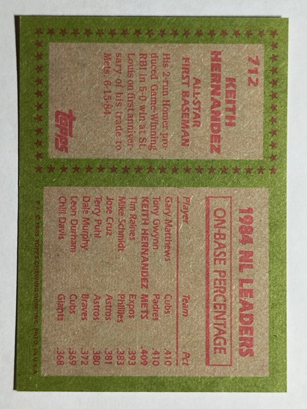 1985 Topps #712 Keith Hernandez AS