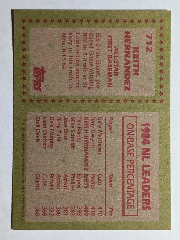 1985 Topps #712 Keith Hernandez AS