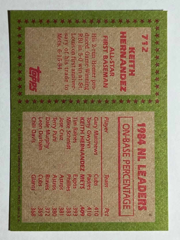 1985 Topps #712 Keith Hernandez AS
