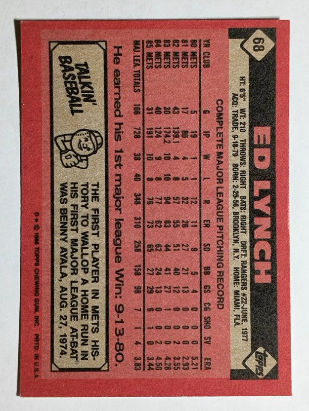 1986 Topps #68 Ed Lynch