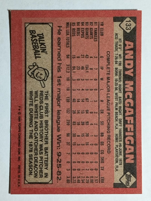 1986 Topps #133 Andy McGaffigan