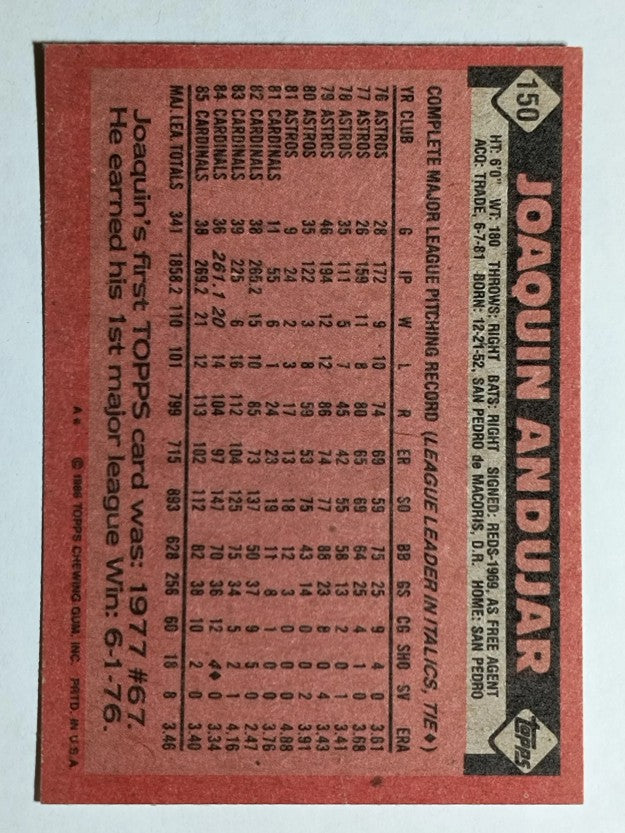 1986 Topps #150 Joaquin Andujar