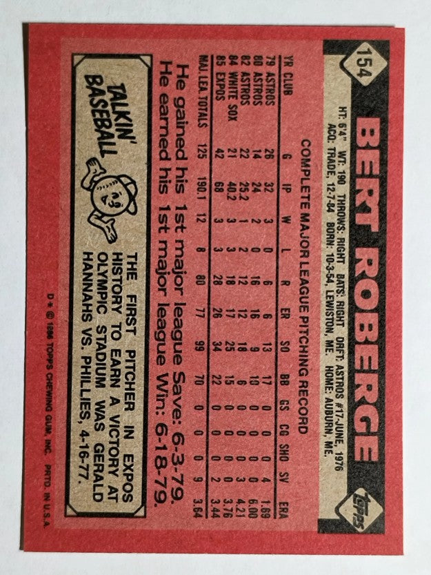 1986 Topps #154 Bert Roberge