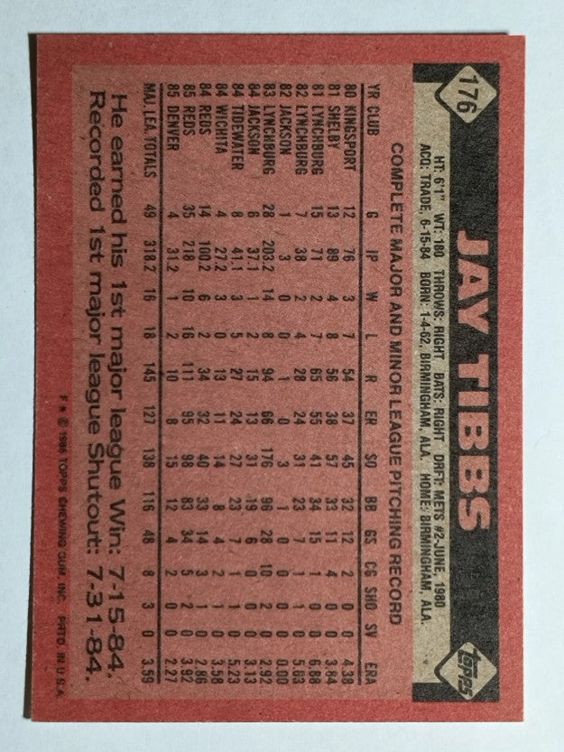 1986 Topps #176 Jay Tibbs