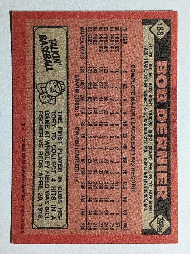 1986 Topps #188 Bob Dernier