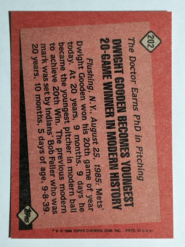 1986 Topps #202 Dwight Gooden RB
