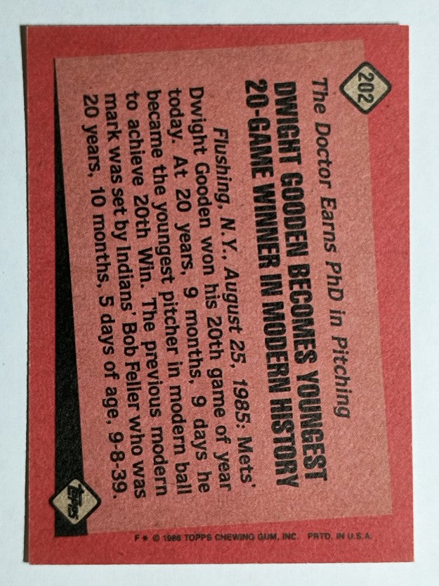 1986 Topps #202 Dwight Gooden RB
