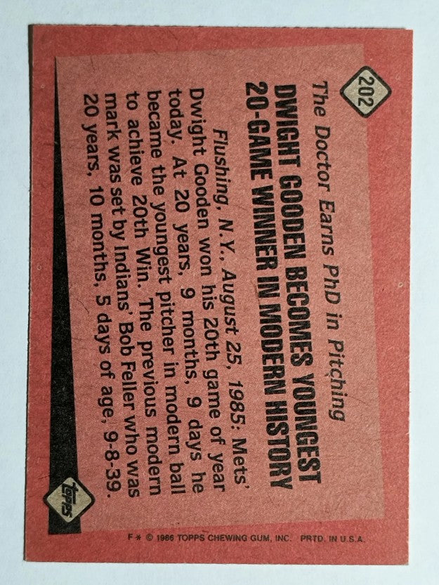 1986 Topps #202 Dwight Gooden RB