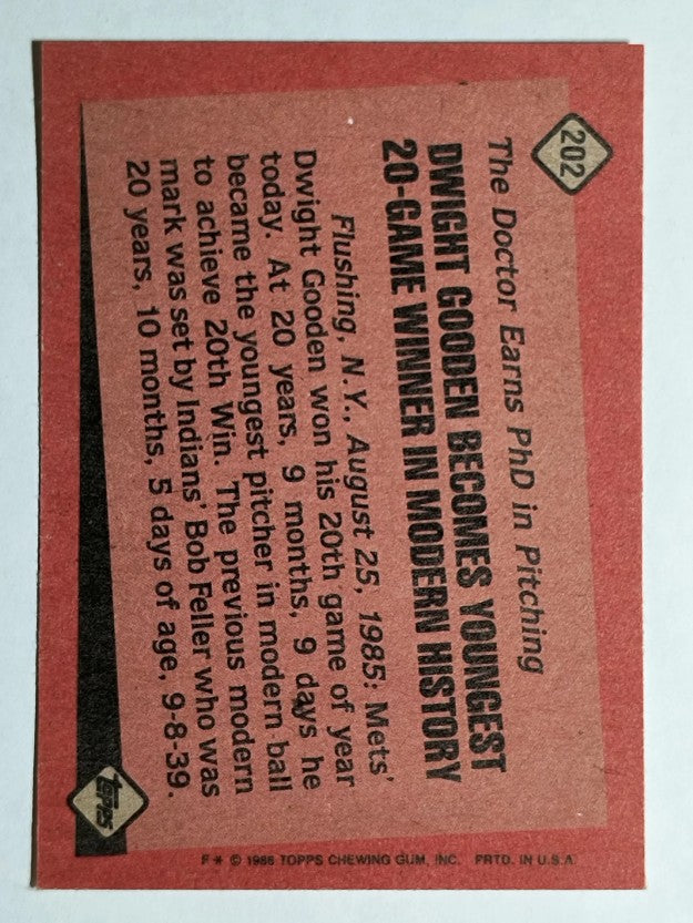 1986 Topps #202 Dwight Gooden RB