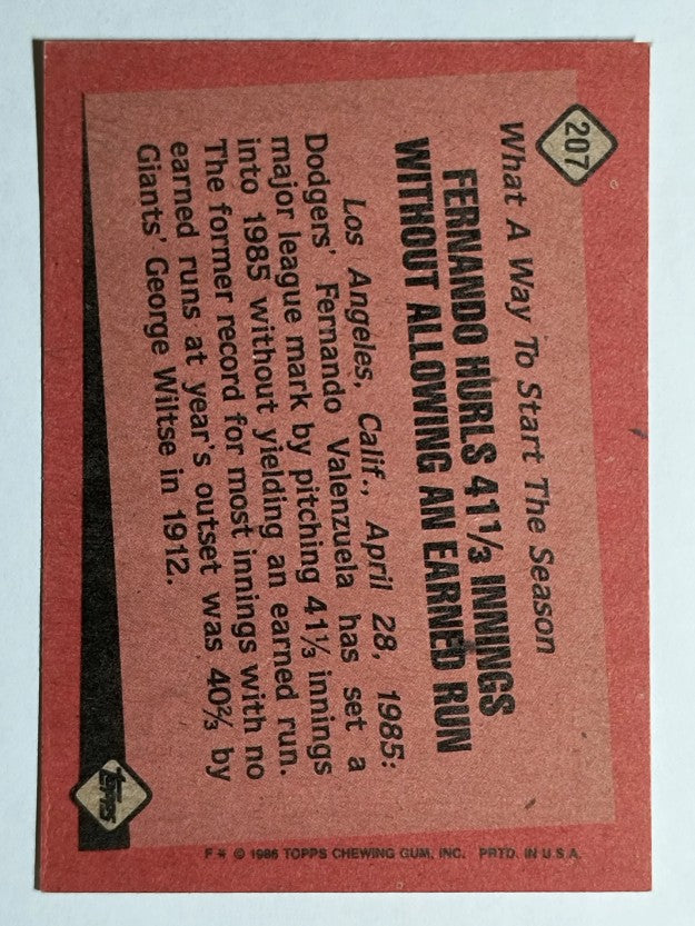 1986 Topps #207 Fernando Valenzuela RB