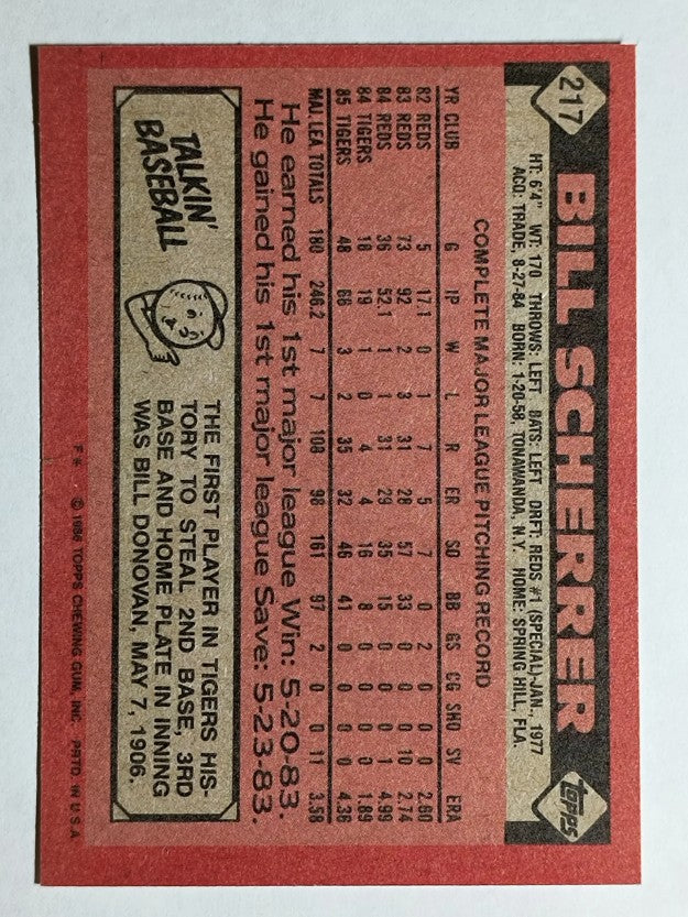 1986 Topps #217 Bill Scherrer