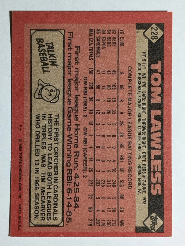 1986 Topps #228 Tom Lawless