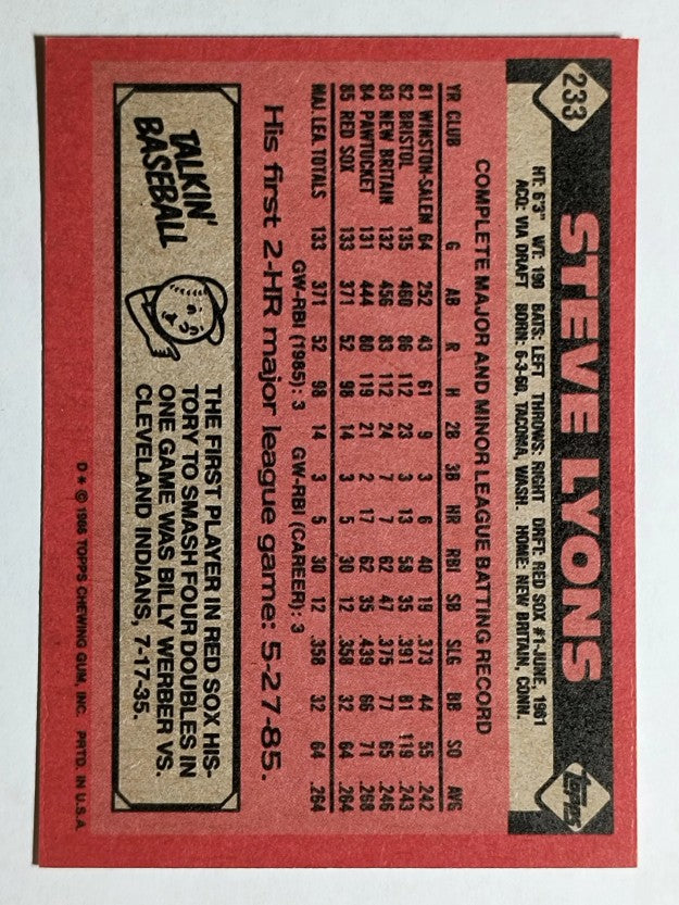 1986 Topps #233 Steve Lyons
