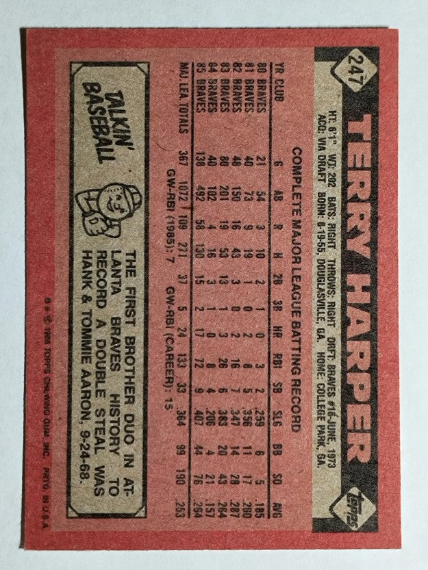 1986 Topps #247 Terry Harper