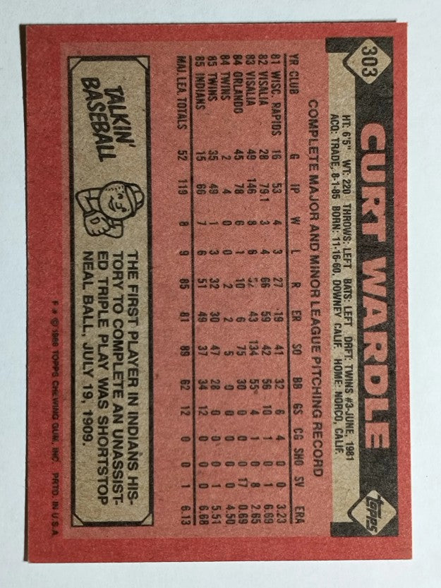 1986 Topps #303 Curt Wardle
