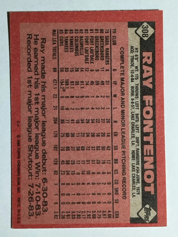 1986 Topps #308 Ray Fontenot
