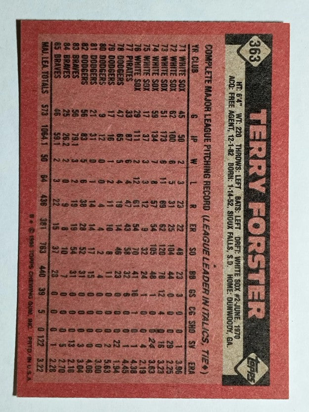 1986 Topps #363 Terry Forster
