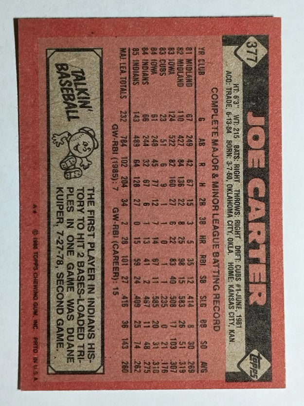 1986 Topps #377 Joe Carter
