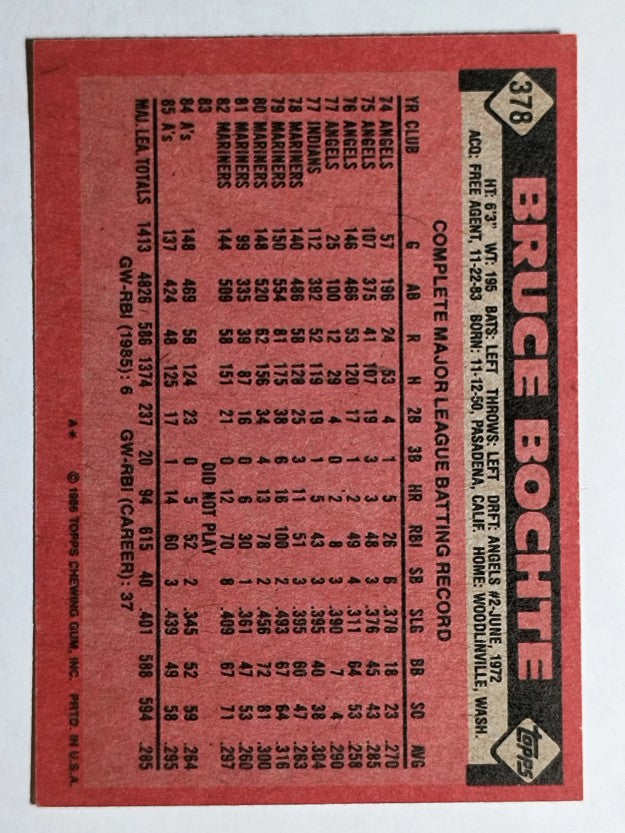 1986 Topps #378 Bruce Bochte