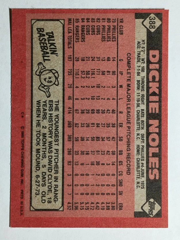 1986 Topps #388 Dickie Noles