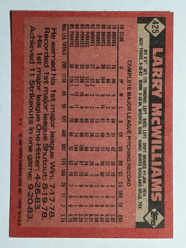 1986 Topps #425 Larry McWilliams