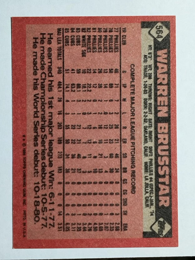 1986 Topps #564 Warren Brusstar