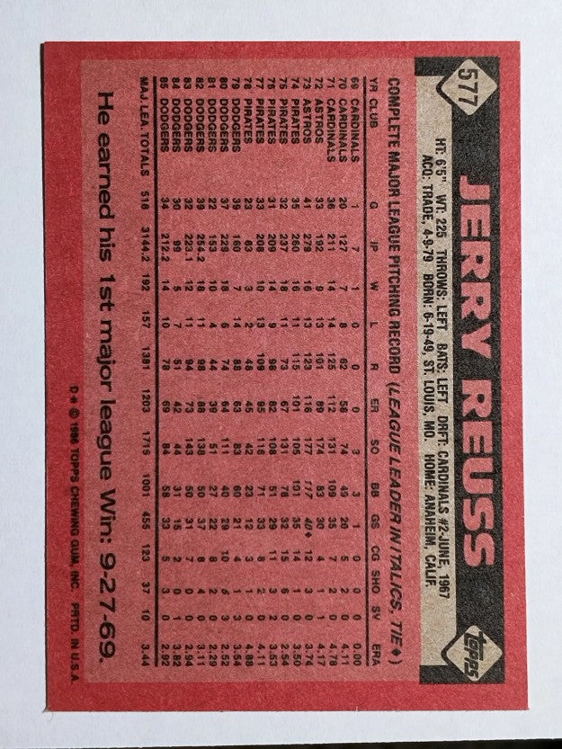 1986 Topps #577 Jerry Reuss