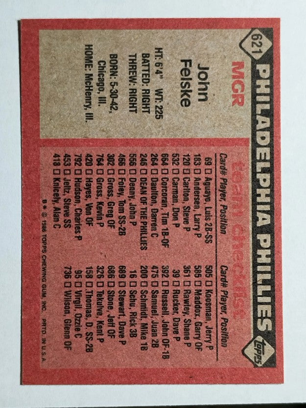 1986 Topps #621 John Felske MG