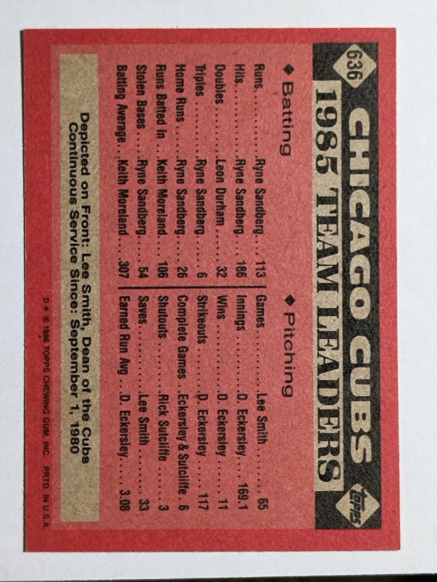 1986 Topps #636 Lee Smith TL