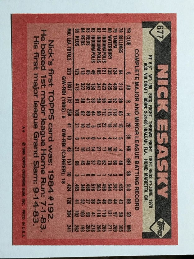 1986 Topps #677 Nick Esasky